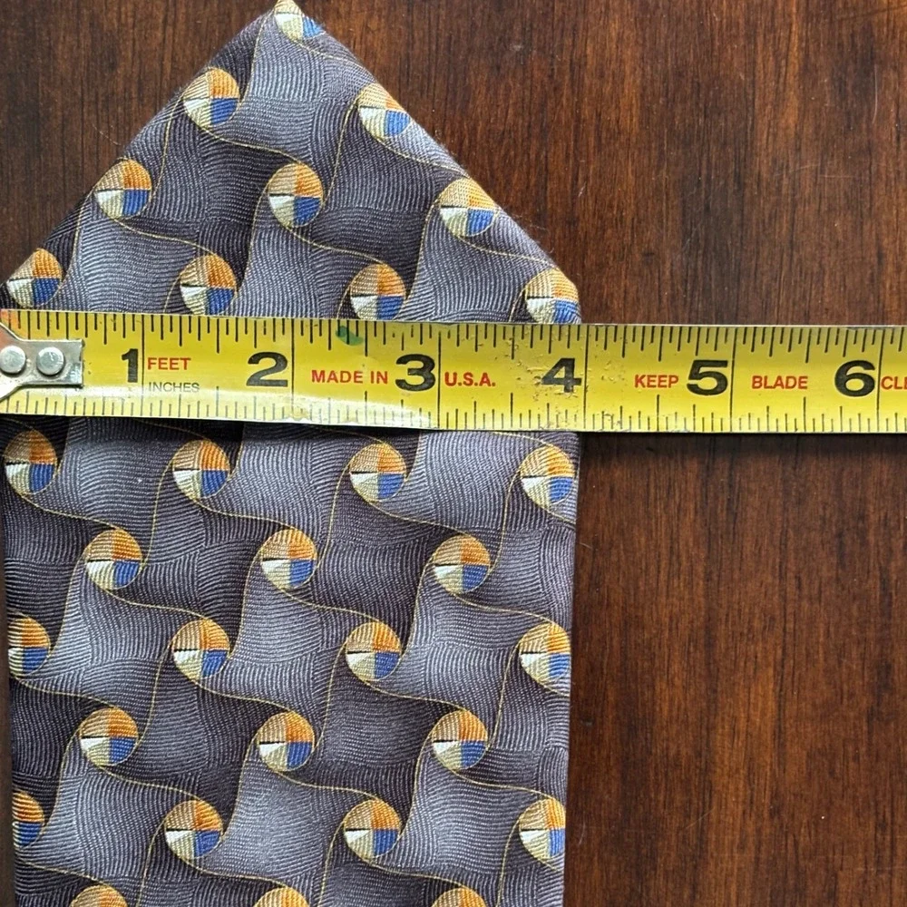 TWO Arrow & Meeting Street Vintage Silk Neckties Tan Brown Blue geometric circle